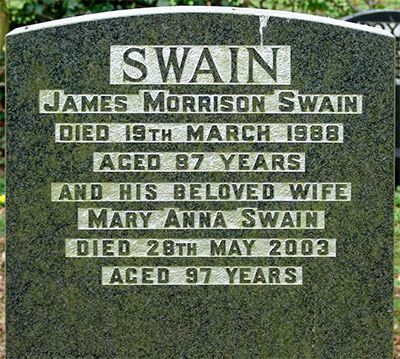 Headstone of James Morrison Swain 1901 - 1988