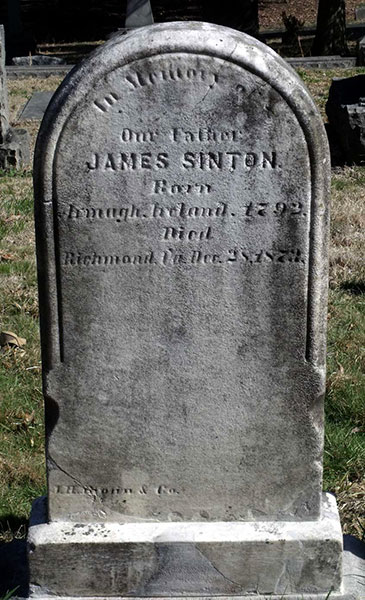 Headstone of James Sinton 1792 - 1873
