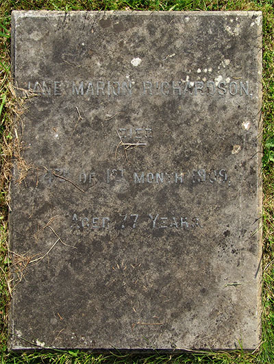 Headstone of Jane Marion Richardson (née Wakefield) 1831 - 1909