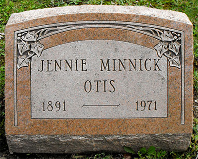 Headstone of Jennie Theresa Otis (née Minnick) 1891 - 1971