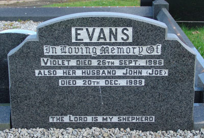 Headstone of Joe Evans 1908 - 1888