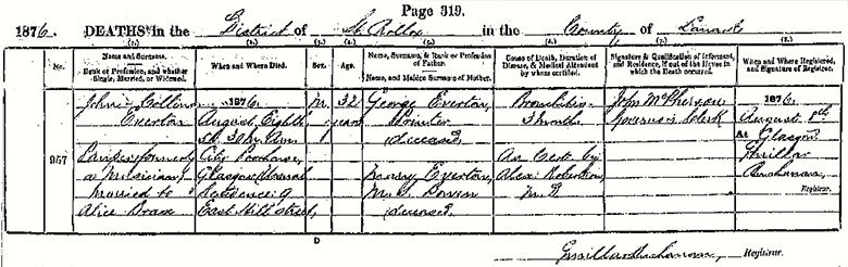 Death Certificate of John Collins Everton - 8 August 1876