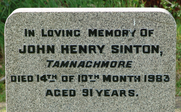 Headstone of John Henry Sinton 1892-1983