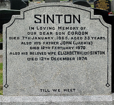 Headstone of Elizabeth Sinton ? - 1974