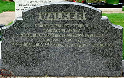Headstone of Alice Ann Walker (née  McGuigan) 1845 - 1920