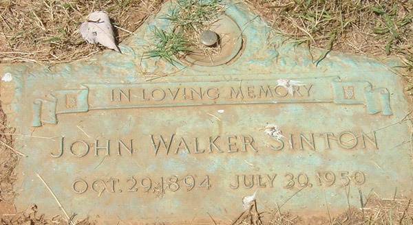 Headstone of John Walker Sinton 1894 - 1950