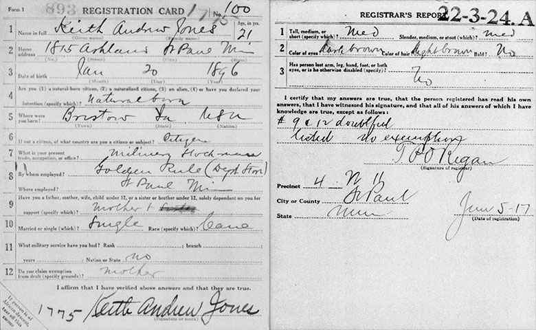 World War I Draft Registration of Keith Andrew Jones