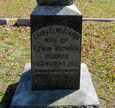 Headstone of Laura Elmo Vaughan (née Atkison) 1870 - 1906