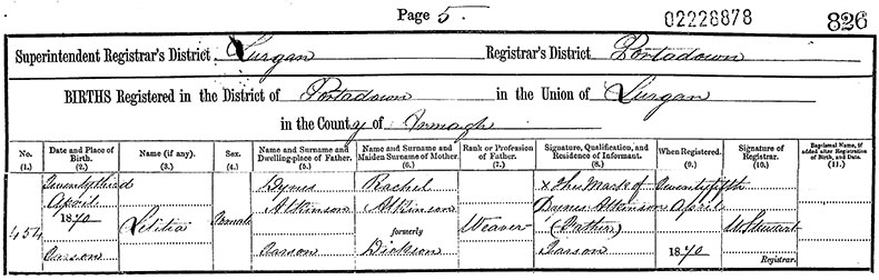 Birth Certificate of Letitia Atkinson - 23 April 1870