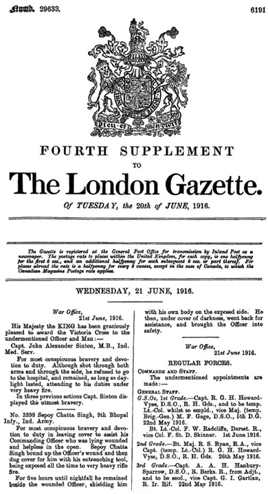 London Gazette 1916