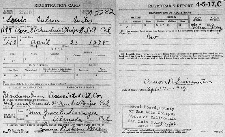World War I Draft Registration of Louis Nelson Miles