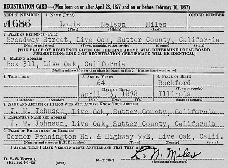 World War II Draft Registration of Louis Nelson Miles