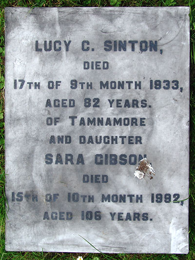 Headstone of Sarah Dickie (née Sinton) 1885 - 1992