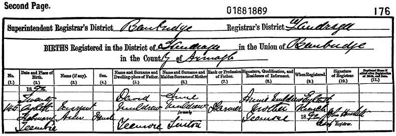 Birth Certificate of Margaret Ann Muldrew - 28 February 1892