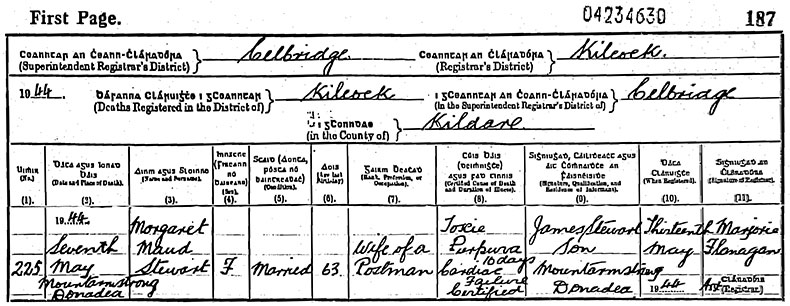 Death Certificate of Margaret Maud Stewart - 7 May 1944