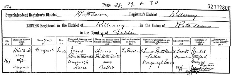 Birth Certificate of Charlotte Elizabeth Buckby Atkinson - Margaret Thistlethwait - 13 May 1876