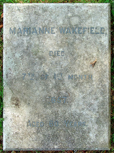 Headstone of Marianne Wakefield(née Wilcocks) 1798 - 1857