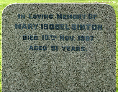 Headstone of Mary Isobel Sinton (née Brown) 1896 - 1987