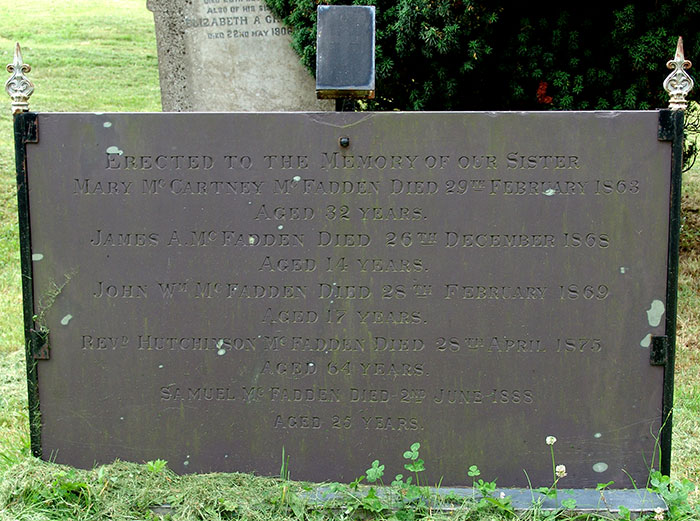 Headstone of Mary McCartney McFadden 1832 - 1864
