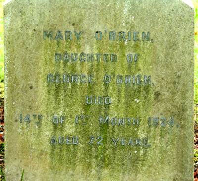 Headstone of Mary O'Brien 1852 - 1924