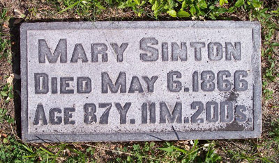 Headstone of Mary Sinton 1778 - 1866