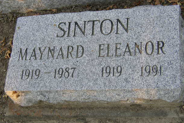 Headstone of Maynard George Sinton 1919 - 1987