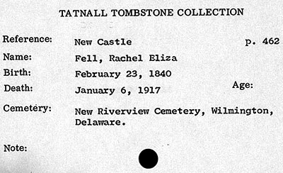 Headstone details of Rachel Elizabeth Fell (née Eastburn) 1840 - 1917
