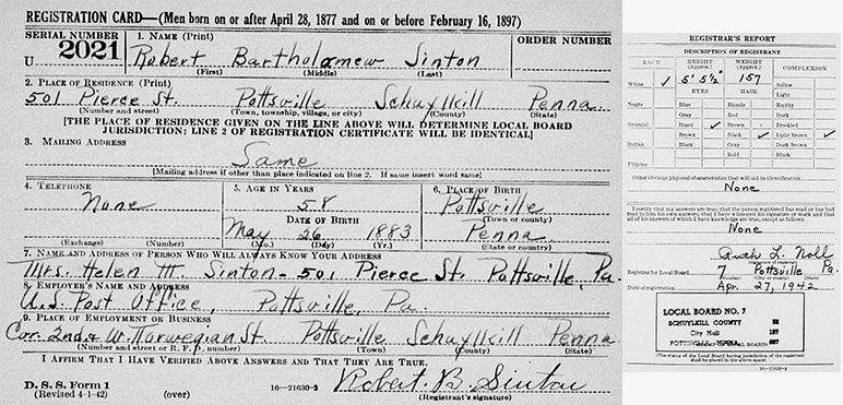 World War II Draft Registration of Robert Bartholemew Sinton