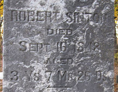 Headstone inscription for Robert Sinton, Illinois, USA