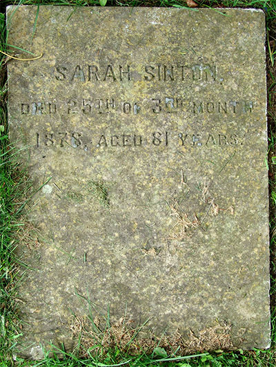 Headstone of Sarah Sinton 1795 - 1876