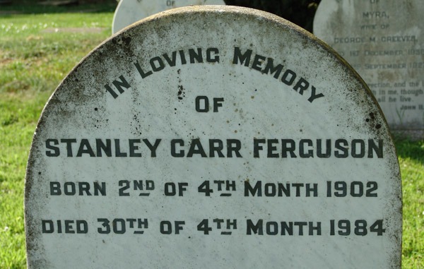 Headstone of Stanley Carr Ferguson 1902-1984