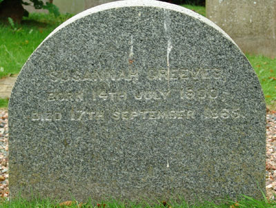 Headstone of Susannah Greeves 1800 - 1865