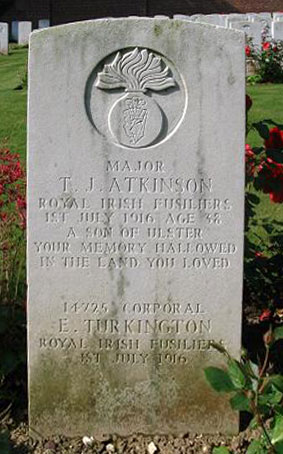 Headstone of Major Thomas Joyce Atkinson 1878 - 1916
