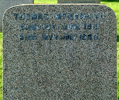 Headstone of Thomas McDonagh 1911 - 1980