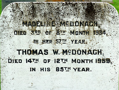 Headstone of Thomas William McDonagh 1875 - 1958