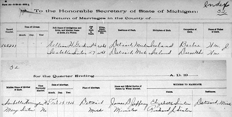 Marriage of William Henry Gardner and Isabella Sinton - 28 February 1924