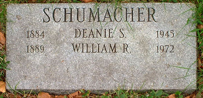 Headstone of William Raymond Schumacher 1889 - 1972