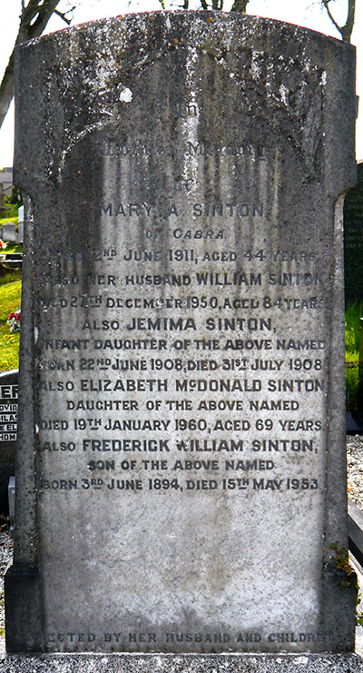 Headstone of Elizabeth McDonald Sinton 1891 - 1960