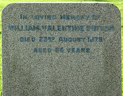 Headstone of William Valentine Sinton 1894 - 1979