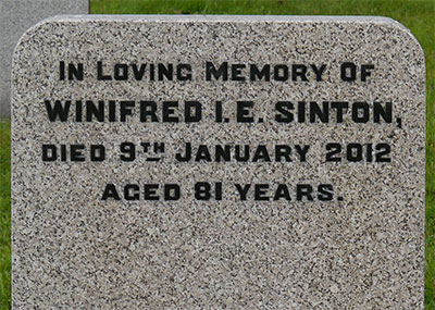 Headstone of Winifred I. E. Sinton