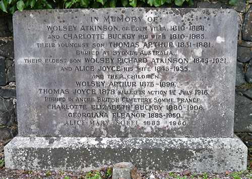 Headstone of Wolsey Atkinson 1810 - 1888