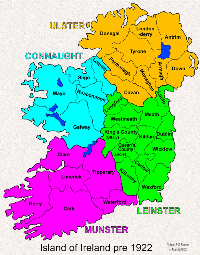 Sinton Family Trees - Map of Ireland pre 1922