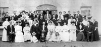 Thumbnail photograph of Wedding of John Gibson and Sarah Sinton 1908 - Photo taken in front of Tamnaghmore House